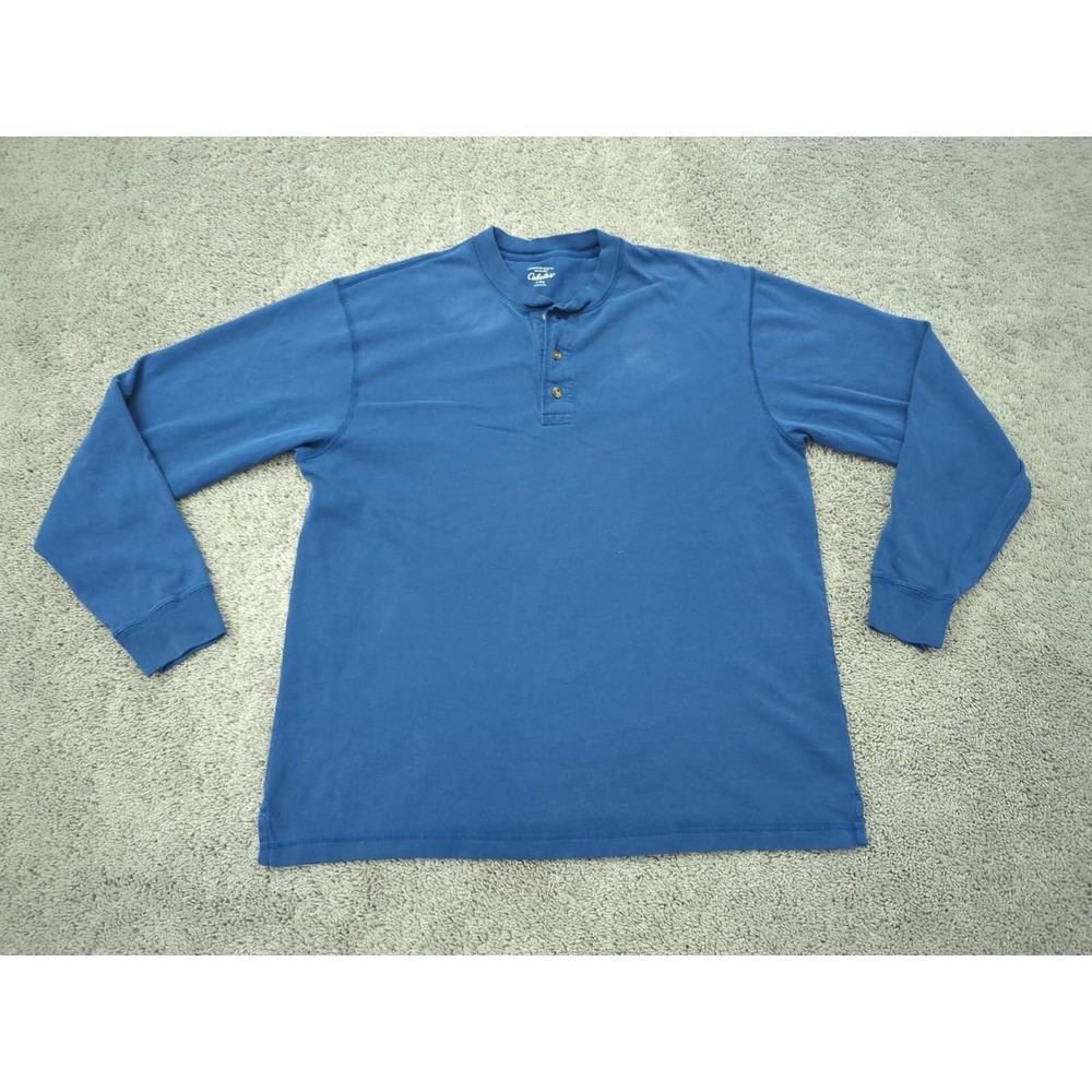 Cabelas Henley Shirt Mens Large Blue Long Sleeve Cotton Pullover Casual Outdoors